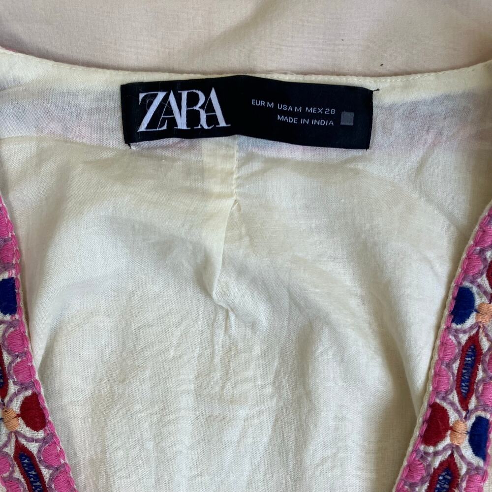 Zara Sz M Floral Embroidered Open Front Vest Cream Multicolor Folk Style - Picture 11 of 16